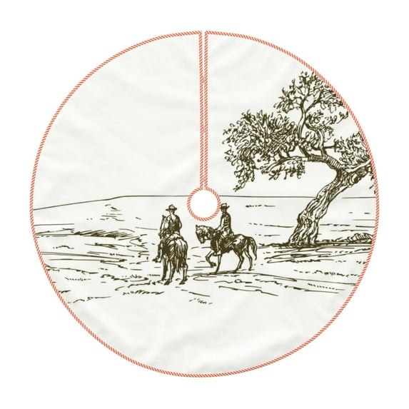 Daiia Cowboys Riding A Horse Near A Tree Drawing Merry Christmas Tree Skirt , Xmas Large Lace-up Tree Skirt, Santa Snowflakes Rustic Home Decorations New Year Party Farmhouse Decor-36"