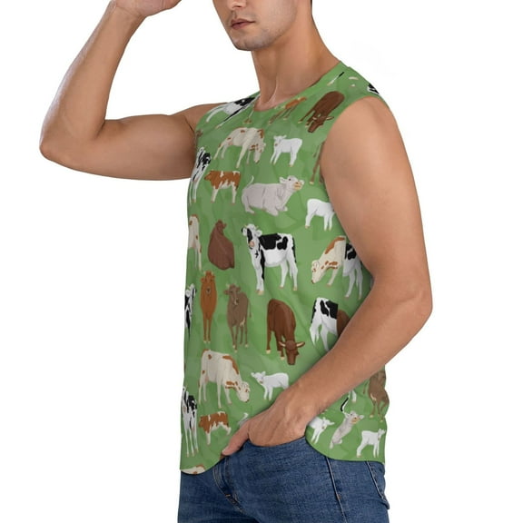 Daiia Cows And Calves Printed Men's Tank Tops,Casual Soft Sleeveless Gym Muscle Shirts Bodybuilding Tee-Small