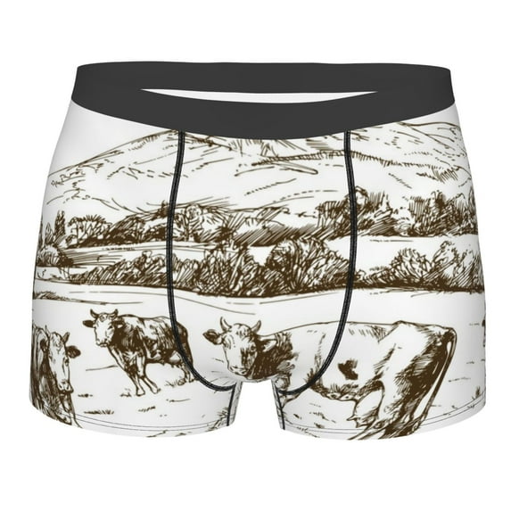 Daiia Cows Grazing On The Meadow 2 Men's Underwear Boxer Briefs, Cotton Stretch Moisture-Wicking Underwear-Medium