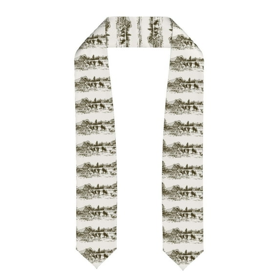 Daiia Cows Grazing On The Meadow Pattern Graduation Shawl Stole – Satin Graduation Stole Academic Stole Non-Slip Design-Flattened
