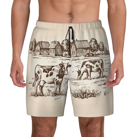Daiia Cows On The Farm Mens Swim Trunks Swim Shorts Quick Dry Swim Shorts with Mesh Lining Pockets-Small