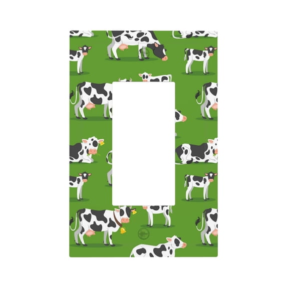 Daiia Cows With Calfs Green Pattern Decorator Wall Plate Child Safe Outlet Cover, Switch and Outlet Covers,Size 1-Gang 5.0" x3.0" , Polycarbonate Thermoplastic-Style U