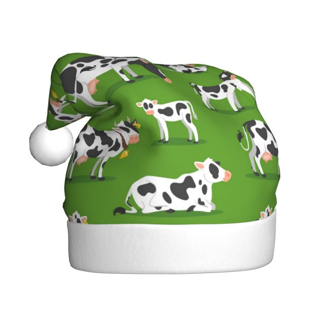 Daiia Cows With Calfs Green Print Christmas Knitted Beanie Hat, Large