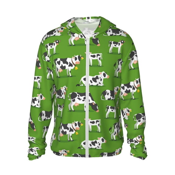 Daiia Cows With Calfs Green UPF 50+ Sun Protection Hoodie Jacket Lightweight Long Sleeve Sun Shirt for Women Men with Pocket Hiking Outdoor-Medium
