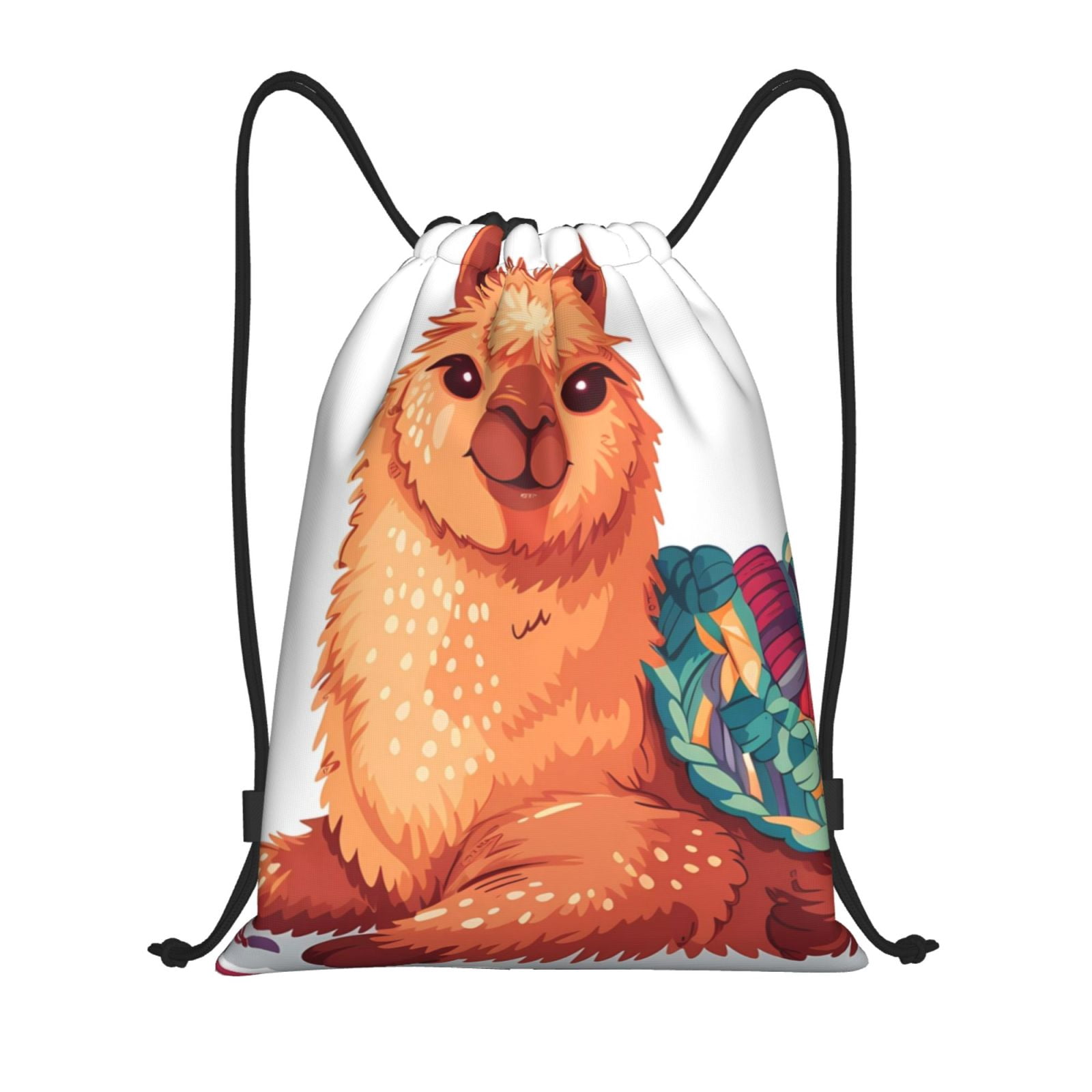 Visual Reference: Daiia Cozy Knitting Llama Pattern Drawstring Backpack Gym Bag Lightweight