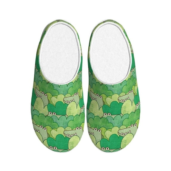 Daiia Crocodile And Bush Print Women’s Fuzzy Slippers Memory Foam Lightweight House Shoes Cozy Loafer Flannel House Shoes-37/38