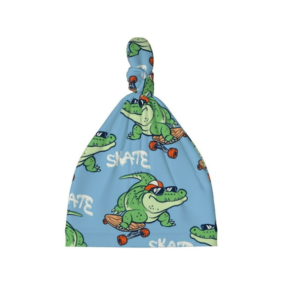 Daiia Crocodile Riding Skateboard Pattern Baby Beanie Knit Toddler Hat Kids Embroidered Beanies Cap for Girls Boys 0-8 Years