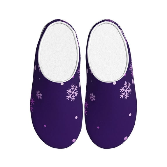 Daiia Crystal Purple Snowflake Print Women’s Fuzzy Slippers Memory Foam Lightweight House Shoes Cozy Loafer Flannel House Shoes-39/40