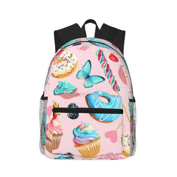 Daiia Cupcakes and Donuts School Backpack for Men Women, Unisex Large Waterproof Bookbag Schoolbag Casual Daypack for High School/College/Teens/Travel/Work Black