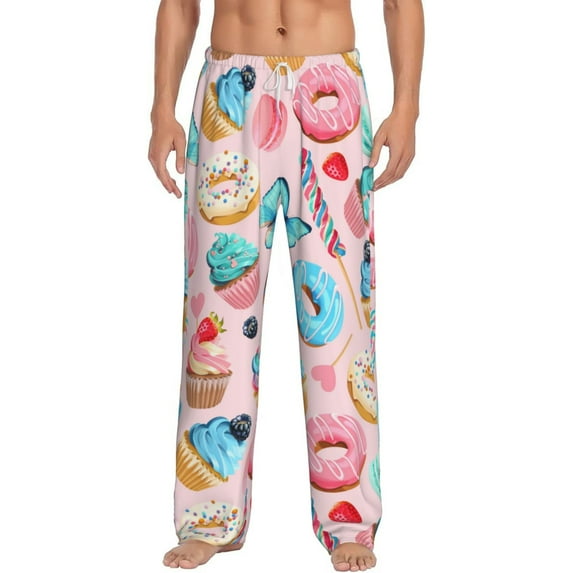 Daiia Cupcakes and Donuts Men's Sleep Pant with Pockets and Drawstring,Pajama Pants-Medium