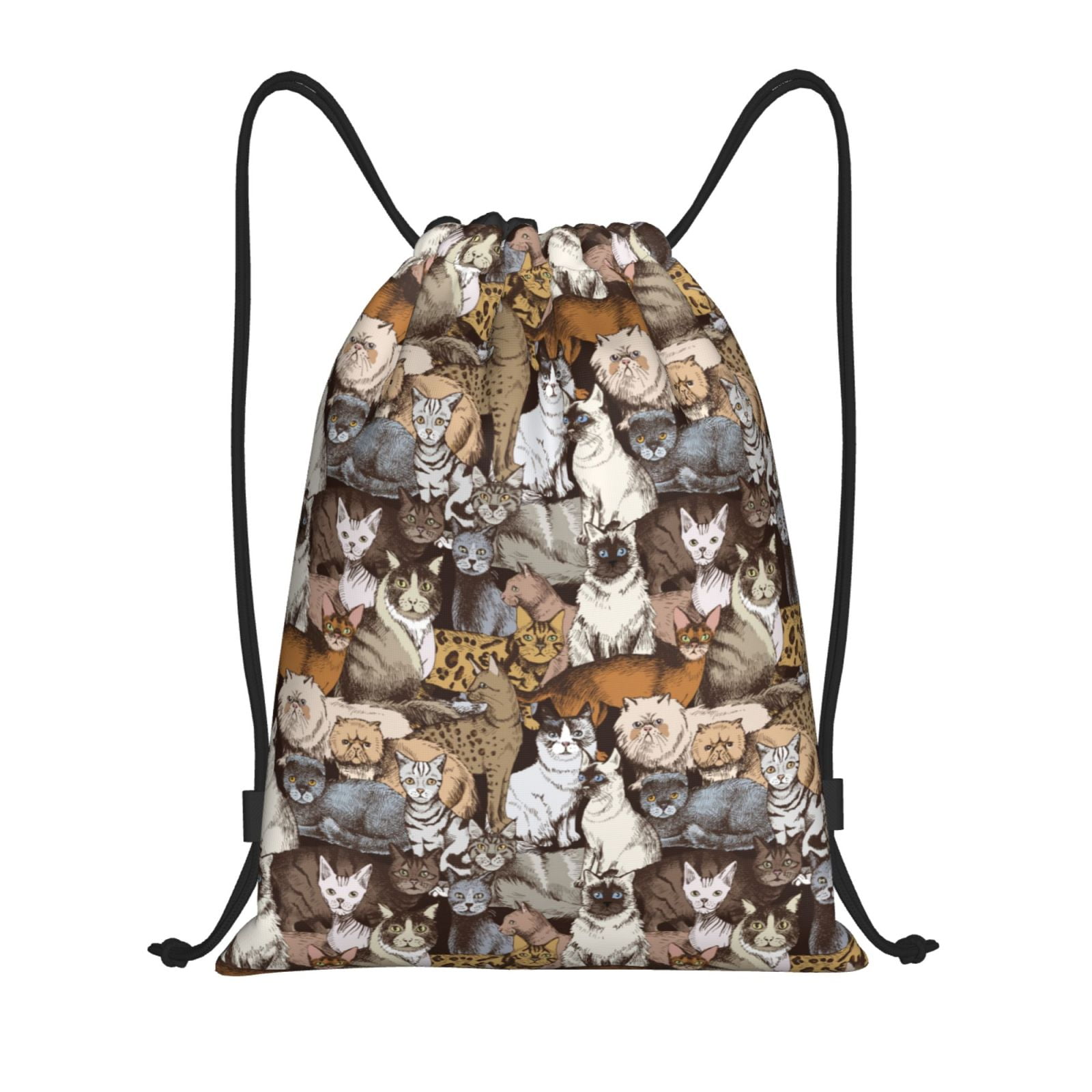 Daiia Cut Cats Pattern Drawstring Backpack, Gym Bag, Lightweight