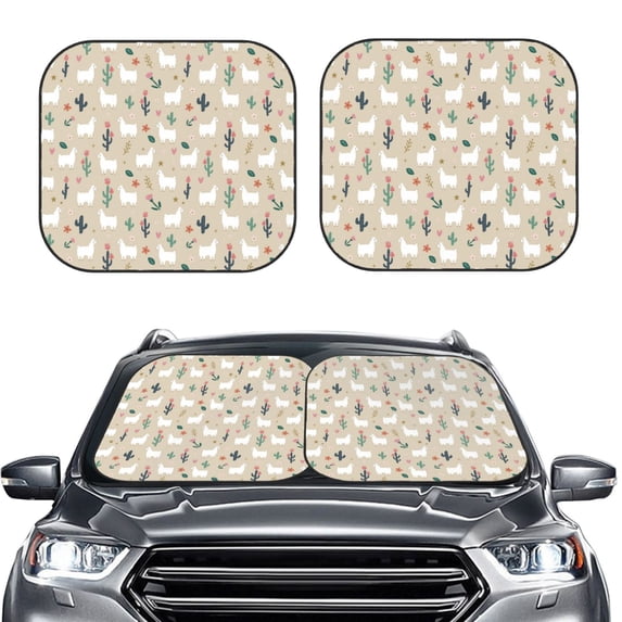 Daiia Cute Alpaca 2PCS Car Windshield Sun Shade, Foldable Sun Shield for Car Front Window, Auto Sun Blocker Visor Protector Universal for Truck SUV Pickup-Large