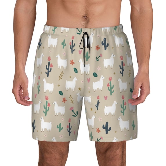 Daiia Cute Alpaca Mens Swim Trunks Swim Shorts Quick Dry Swim Shorts with Mesh Lining Pockets-X-Large