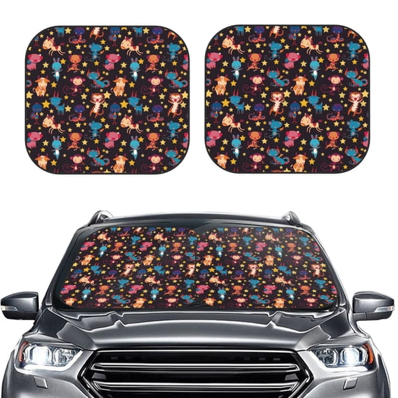 Daiia Cute Animals 2PCS Car Windshield Sun Shade, Foldable Sun Shield for Car Front Window, Auto Sun Blocker Visor Protector Universal for Truck SUV Pickup-Medium