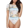 thumbnail image 1 of Daiia Cute Animals print Women's Crew Neck Short Sleeve Bodysuit Fashion Tops Fit Casual Basic Extender Bodysuit-Large, 1 of 9