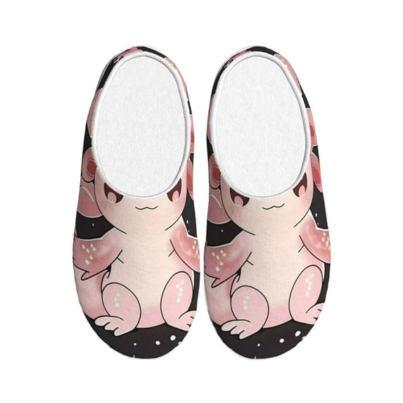Daiia Cute Axolotl Sakura Blossoms Print Women’s Fuzzy Slippers Memory Foam Lightweight House Shoes Cozy Loafer Flannel House Shoes-46/47