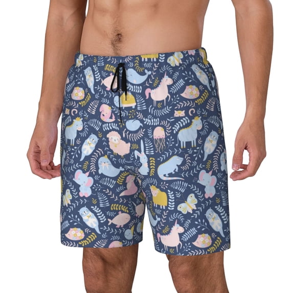 Daiia Cute Baby Animals Mens Swim Trunks Swim Shorts Quick Dry Swim Shorts with Mesh Lining Pockets-X-Large