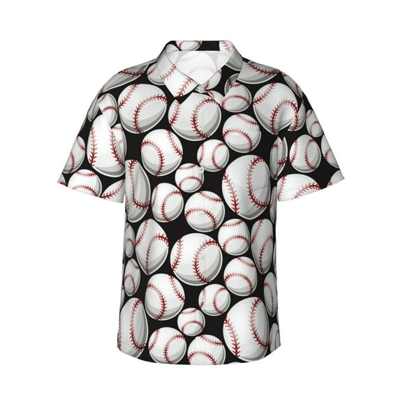 Daiia Cute Baseball Hawaiian Shirt for Men Gentle Cotton Regular Short Sleeve Casual-Small