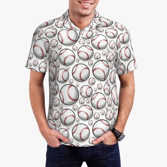Daiia Cute Baseball Pattern Men’s Polo Shirts,Solid Deck Shirt,Classic Fit, Breathable Cotton Polo for Casual and Sport Wear-3X-Large