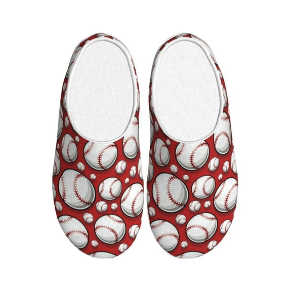 Daiia Cute Baseball Print Women’s Fuzzy Slippers Memory Foam Lightweight House Shoes Cozy Loafer Flannel House Shoes-39/40