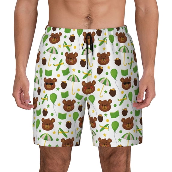 Daiia Cute Bear Mens Swim Trunks Swim Shorts Quick Dry Swim Shorts with Mesh Lining Pockets-Small