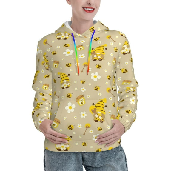 Daiia Cute Bee Gnome 2 Pattern Women's Fashion Hoodies & Sweatshirts with Kangaroo Pocket Hooded Sweatshirt with Eye-catching Drawstrings-XX-Large