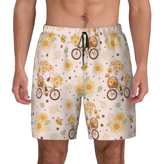 Daiia Cute Bee Gnome Mens Swim Trunks Swim Shorts Quick Dry Swim Shorts with Mesh Lining Pockets-Medium