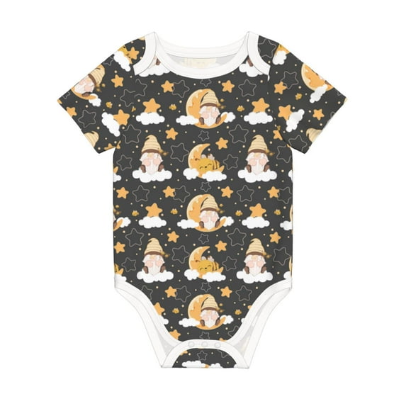 Daiia Cute Bee Gnome Printed Unisex-Baby Short Sleeve Onesies Bodysuits Baby Climbing Clothes Soft and Comfortable Romper with Expandable Shoulder Design-6 Months