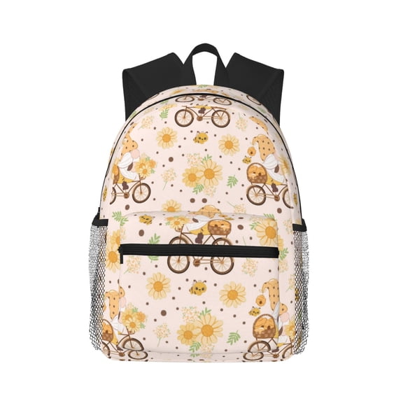 Daiia Cute Bee Gnome1 School Backpack for Men Women, Unisex Large Waterproof Bookbag Schoolbag Casual Daypack for High School/College/Teens/Travel/Work Black