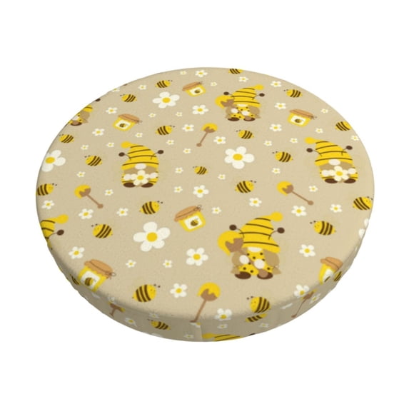Daiia Cute Bee Gnomes Stool Covers Round,Round Bar Stool Covers Waterproof Bar Chair Covers Washable Stool Cushion Slipcover for 12-14 Inch Chair-14 inch