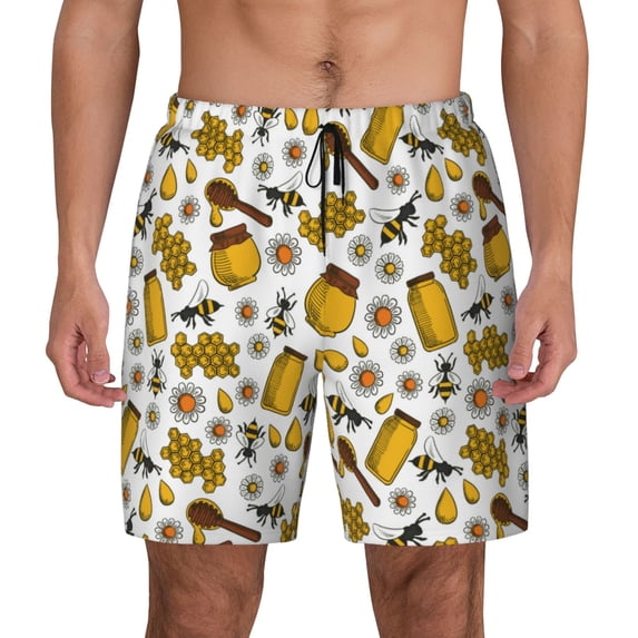 Daiia Cute Bee Mens Swim Trunks Swim Shorts Quick Dry Swim Shorts with Mesh Lining Pockets-
