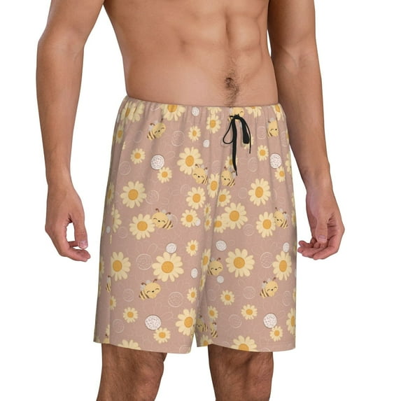 Daiia Cute Bee Mens Woven Stretch Pajama Short,Short Pajama Pants-4X-Large