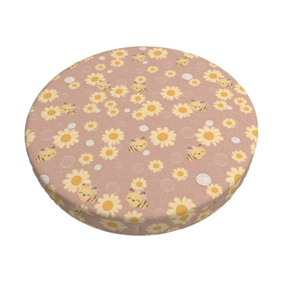 Daiia Cute Bee Stool Covers Round,Round Bar Stool Covers Waterproof Bar Chair Covers Washable Stool Cushion Slipcover for 12-14 Inch Chair-12 inch
