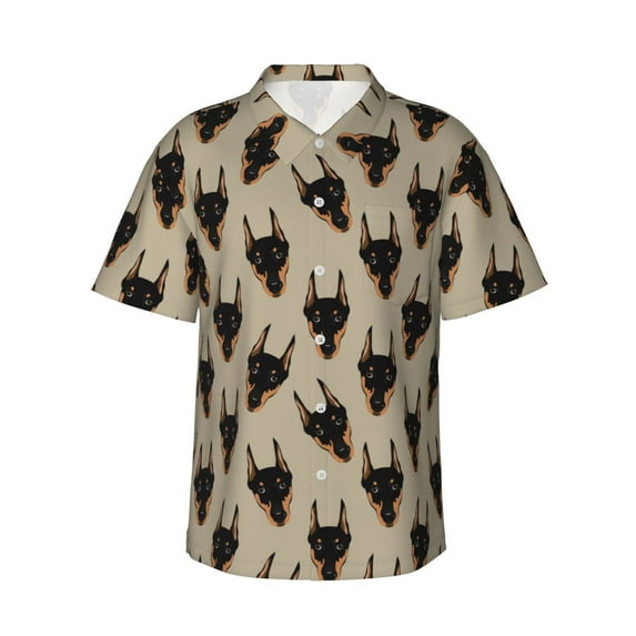 Daiia Cute Black Dog Hawaiian Shirt for Men Gentle Cotton Regular Short Sleeve Casual-X-Large
