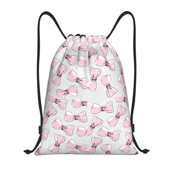 Daiia Cute Bow Tie Pattern Drawstring Backpack, Gym Bag, Lightweight Backpack, Water-Resistant Bag Travel Sports Backpack, Fitness Bag, Yoga Bag-Small