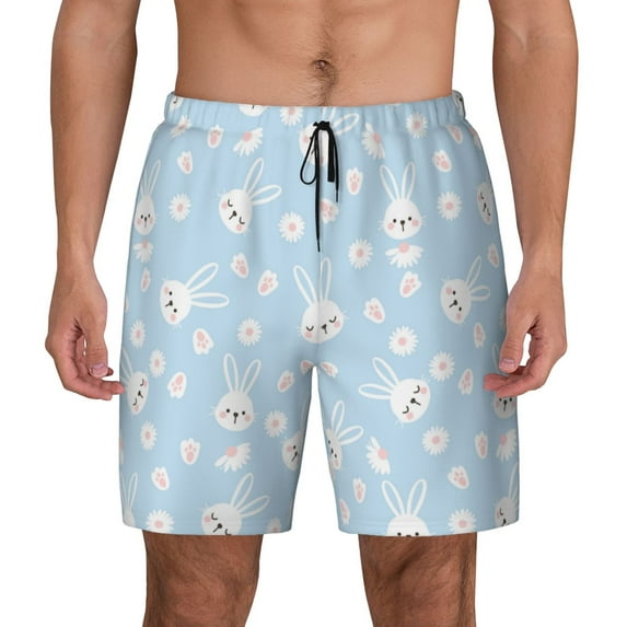 Daiia Cute Bunny Mens Swim Trunks Swim Shorts Quick Dry Swim Shorts with Mesh Lining Pockets-Small