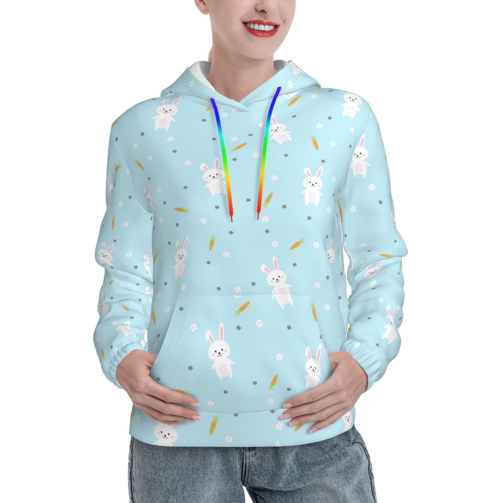 Kitty Pattern Coat Top Fleece Straight Leg Pants Hoodie