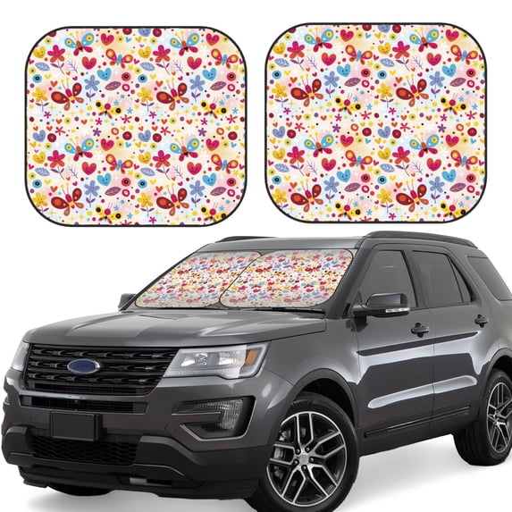 Daiia Cute Butterfly Flowers 2PCS Car Windshield Sun Shade, Foldable Sun Shield for Car Front Window, Auto Sun Blocker Visor Protector Universal for Truck SUV Pickup-Medium