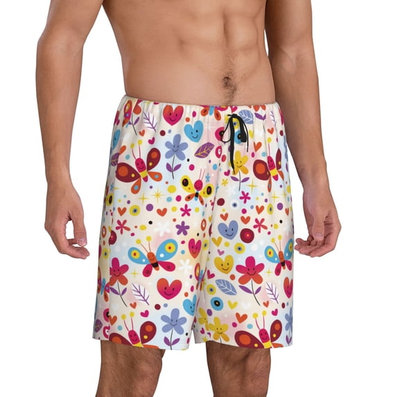 Daiia Cute Butterfly Flowers Mens Woven Stretch Pajama Short,Short Pajama Pants-3X-Large