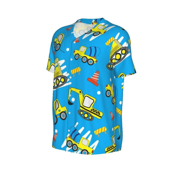 Daiia Cute Car Cartoon Mens Baseball Jersey Button Down Shirts Short Sleeve Sports Uniforms-XX-Large