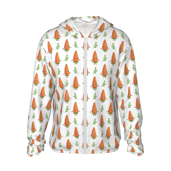 Daiia Cute Carrot Print UPF 50+ Sun Protection Hoodie Jacket Lightweight Long Sleeve Sun Shirt for Women Men with Pocket Hiking Outdoor-Medium