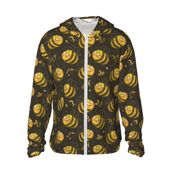Daiia Cute Cartoon Bees UPF 50+ Sun Protection Hoodie Jacket Lightweight Long Sleeve Sun Shirt for Women Men with Pocket Hiking Outdoor-X-Large