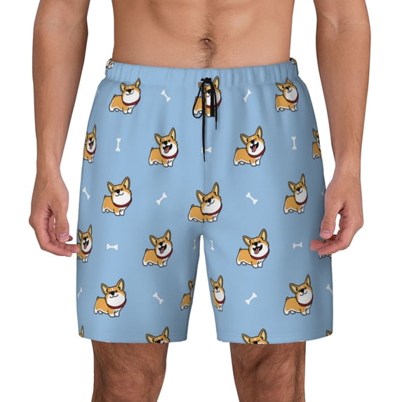 Daiia Cute Cartoon Corgi Mens Swim Trunks Swim Shorts Quick Dry Swim Shorts with Mesh Lining Pockets-3X-Large
