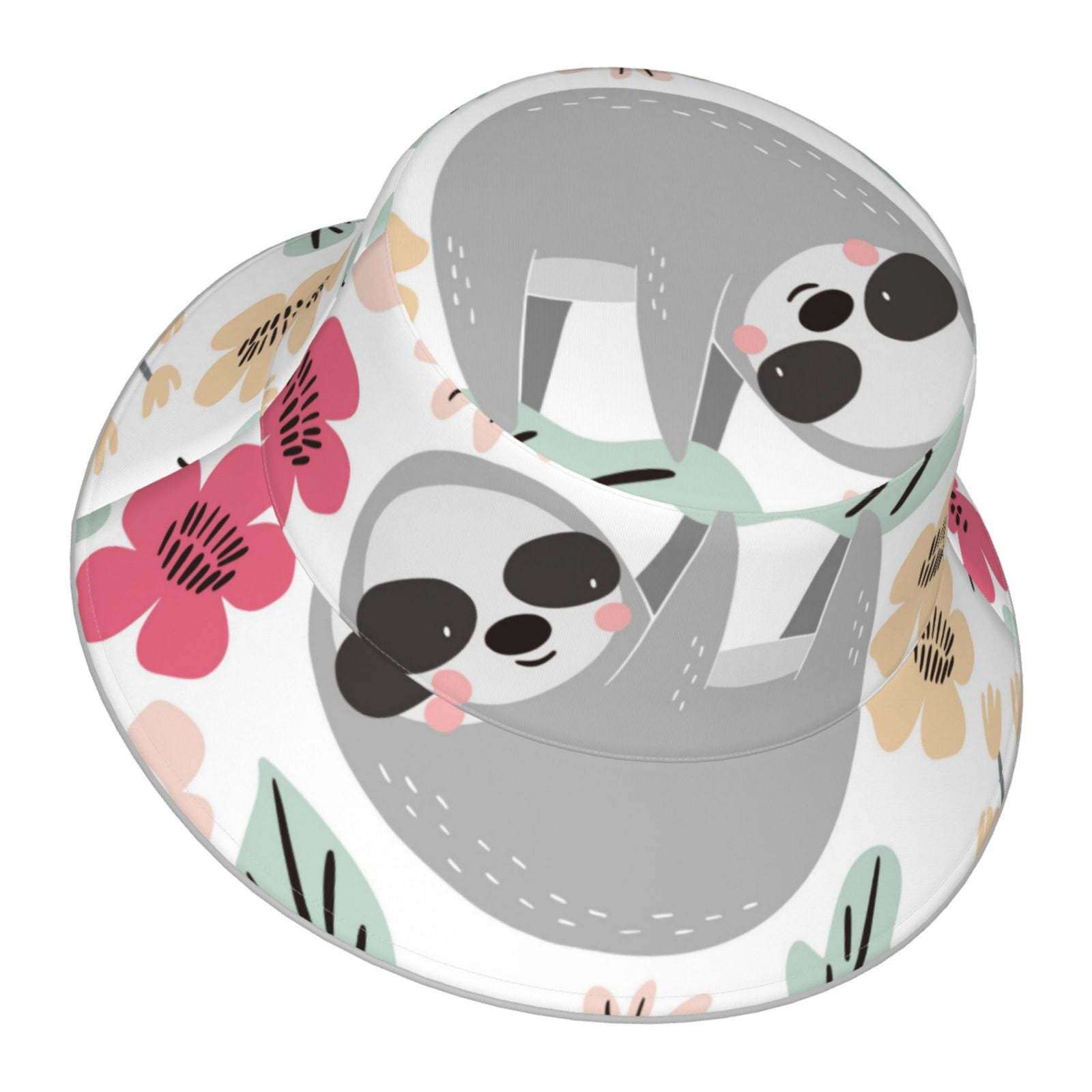 Daiia Cute Cartoon Sloth Pattern Bucket Hat - Trendy Cotton Sun Hat for ...