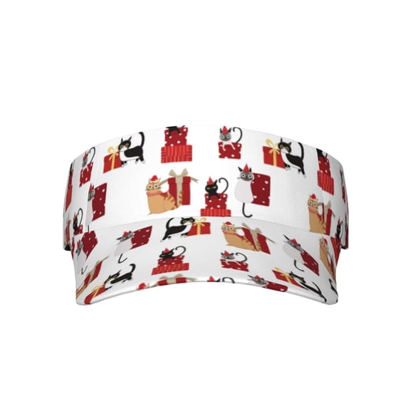 Daiia Cute Cat And Christmas Gift Pattern Sport Sun Visor Hats Visor Cap Adjustable Empty Top Baseball Cap Cotton Ball Caps for Women and Men
