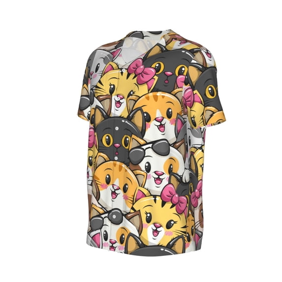 Daiia Cute Cat Cartoon Mens Baseball Jersey Button Down Shirts Short Sleeve Sports Uniforms-X-Large