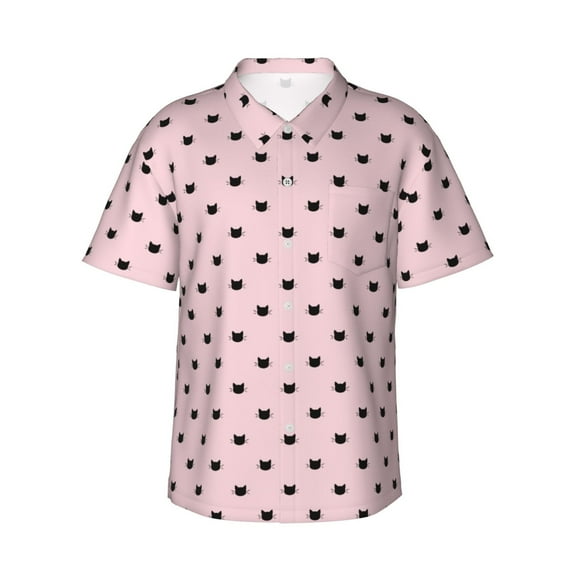 Daiia Cute Cat Hawaiian Shirt for Men Gentle Cotton Regular Short Sleeve Casual-Small