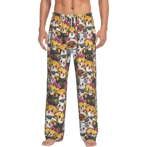 Daiia Cute Cat Men's Sleep Pant with Pockets and Drawstring,Pajama Pants-Small