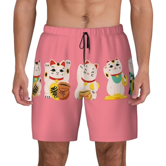 Daiia Cute Cat Mens Swim Trunks Swim Shorts Quick Dry Swim Shorts with Mesh Lining Pockets-Small