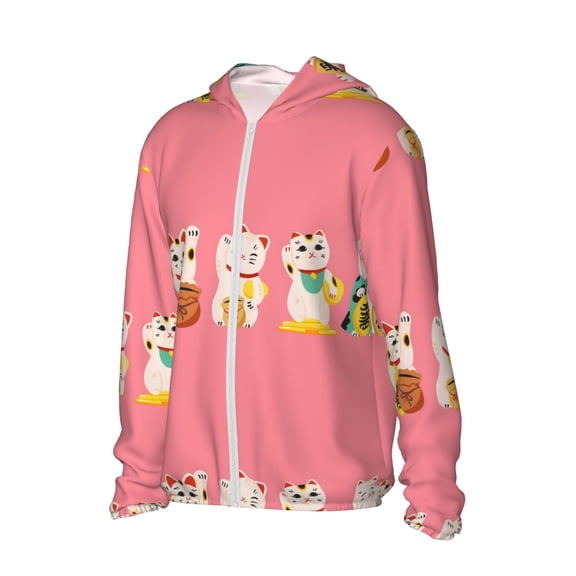 Daiia Cute Cat UPF 50 Sun Protection Hoodie Jacket Lightweight Long Sleeve Sun Shirt for Women Men with Pocket Hiking Outdoor-XX-Large